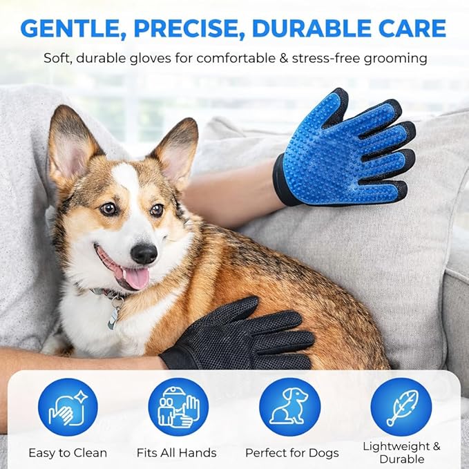 Pet Hair Remover Gloves – Gentle Grooming & Shedding Brush for Dogs, Cats & Horses – Suitable for Long & Short Hair Removal Mitt with Adjustable Wrist Strap Pack of 1