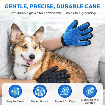 Pet Hair Remover Gloves – Gentle Grooming & Shedding Brush for Dogs, Cats & Horses – Suitable for Long & Short Hair Removal Mitt with Adjustable Wrist Strap Pack of 1