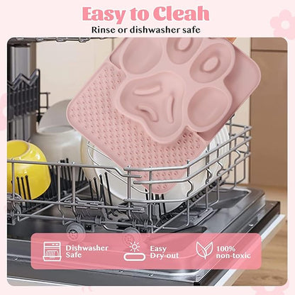 Silicone Slow Feeder Dog Bowls & Cat Bowls, 2 Cups Small Pet Food Bowl with Non-Slip Suction Base, Food-Grade Safe Puzzle Feeder for Small & Medium Dogs & Indoor Cats (Paw Lick Mat (Pink))