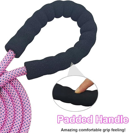 MayPaw Heavy Duty Rope Dog Leash, 3/6/8/10FT Nylon Pet Leash, Soft Padded Handle Thick Lead Leashes for Large Medium Dogs (Pink-Blue dot, 1/2" * 6')
