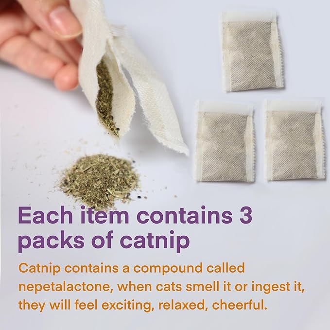 Cat Toys for Indoor Cats, Kitten Toys for Indoor Kittens, Catnip Rope Chew Toys for Teeth Cleaning, Interactive Cat String Toy, Kitty Kicker Toy, 3 Pack (Plus 3 Pouches of Catnip)