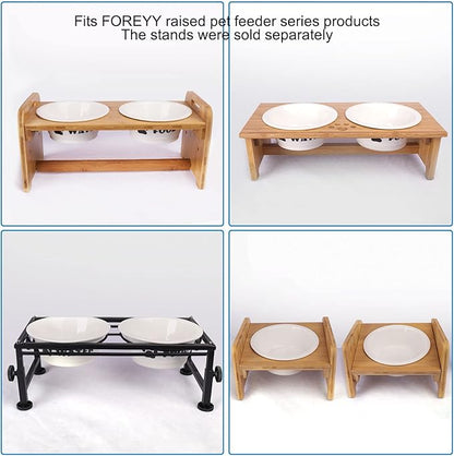 FOREYY Set of 2 Ceramic Dog Cat Bowl Set, Pet Porcelain Food and Water Feeder Dish Bowls with Anti Slip Band, Dishwasher and Microwave Safe (Small)