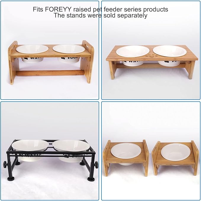 FOREYY Set of 2 Ceramic Dog Cat Bowl Set, Pet Porcelain Food and Water Feeder Dish Bowls with Anti Slip Band, Dishwasher and Microwave Safe (Large)
