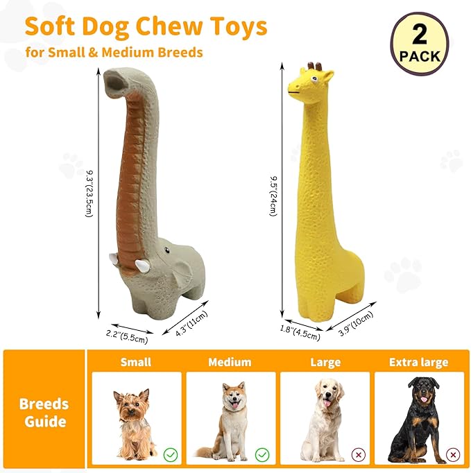 Latex Squeaky Dog Toys, 2 Pack Soft Rubber Dog Chew Toys, 9.5" Standing Stick Animal Pet Toy to Keep Them Busy, Interactive Fetch Squeak Toy for Puppy Small Medium Dogs