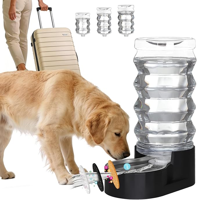 RIZZARI 9L Dog Water Dispenser:Black Stainless Steel Automatic Gravity Feeder -Removes Odors -Softens Water-Helps Prevent Urinary Stones -Extends Lifespan -for Active Dog Owners &Home Garage Balcony