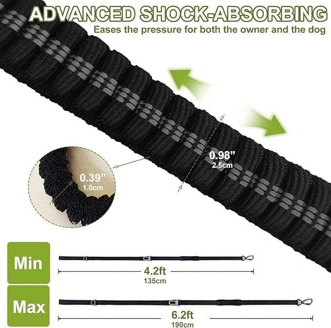 Dog Leash Heavy Duty - 4-6FT Long Leash Strong Shock Tactical Tug Leashes, Dog Seat Belt for Car with 2 Padded Handles, Reflective Rope Lead for Medium L X-Large Dogs Walking Running Training (Black)