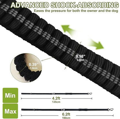 Dog Leash Heavy Duty - 4-6FT Long Leash Strong Shock Tactical Tug Leashes, Dog Seat Belt for Car with 2 Padded Handles, Reflective Rope Lead for Medium L X-Large Dogs Walking Running Training (Black)