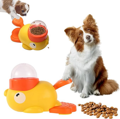 2-in-1 Interactive Dog Puzzle Toy & Slow Feeder – Fun Treat Dispenser for Small & Medium Dogs, Anti-Gulping Duck-Shaped Design, Reduces Bloating & Boredom, No Battery Required (Yellow)