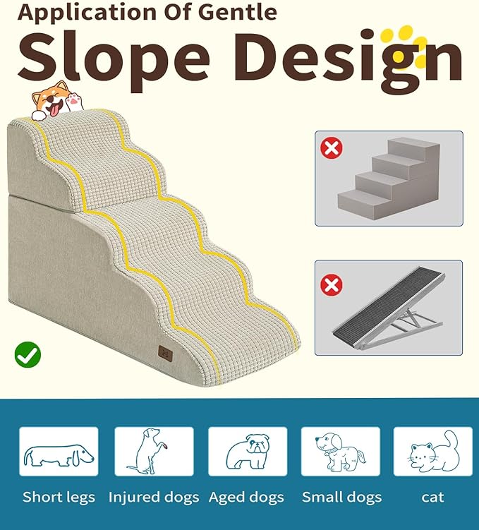 Dog Stairs for High Bed, 22.8" H Dog Steps for Bed 35D Strong Support Pet Stairs for Large Dogs Non-Slip Balanced Pet Stairs Ramp Indoor for Couch Sofa, Beige