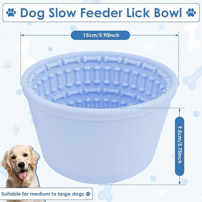 Dog Slow Feeder Lick Bowl, Anxiety Relief Dog Licking Mat Treat Dispenser, Non-Slip Anti-Choking Slow Eating Dog Lick Bowl, Silicone Dog Lick Bowl Pet Interactive Dog Slow Feeder Bowls (Blue)