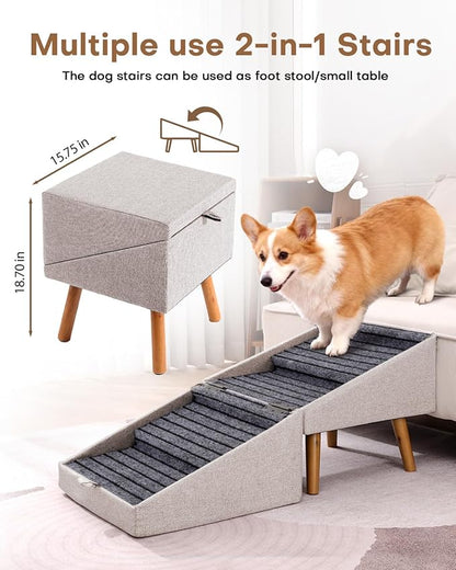 Dog Ramp for Couch and Bed,17.13" H Dog Stairs for Small Dogs and Cats, Foldable 2 in 1 Pet Steps for Medium Large Dogs and Puppy, Split Ottoman Design Pet Ramp（Apricot）