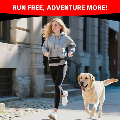 Hands Free Dog Leash with Waist Belt & Large Pouch, Waist Leash for Dog Walking, Running, Hiking & Jogging, Reflective Dual Padded Handles, Ideal for Medium/Large Dogs (30-120lbs)
