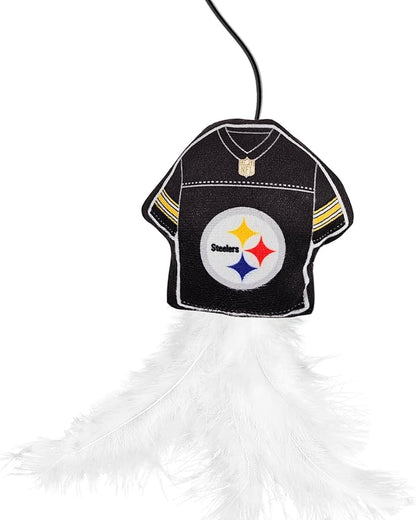 NFL Pittsburgh Steelers Team Jersey Wand with CAT NIP, Cat Toy Jersey Shaped Plush Teaser Toy for Cats & Kittens - Interactive Pet Toy for Play & Exercise