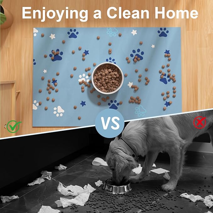 Pet Feeding Mat 12"x20"- Absorbent Dog Mat, Small Pet Food Mat, Rubber Pet Food Mat, Pet Food Mats for Floor Waterproof, Dog Water Matt for Sloppy Drinker, Cat Food Bowl Mat, Blue