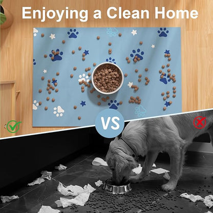 Pet Feeding Mat 12"x20"- Absorbent Dog Mat, Small Pet Food Mat, Rubber Pet Food Mat, Pet Food Mats for Floor Waterproof, Dog Water Matt for Sloppy Drinker, Cat Food Bowl Mat, Blue
