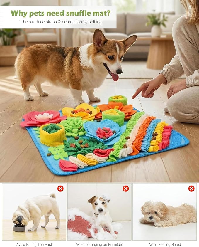KeeKit Snuffle Mat for Dogs, 20''x20'' Large Slow Feeder Mat for Small & Medium Breeds, Encourages Natural Foraging Skills, Durable Sniff Mat for Mental Stimulation & Stress Relief