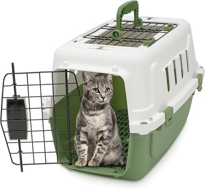 18 Inch Hard-Sided Plastic Dog Carrier 2 Door Travel Crate for Small Dogs Cats up to 10 lbs, Durable Handle, Security Lock Design, Green