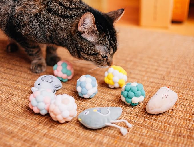 9 Pack Catnip Toys for Cats – Interactive Cat Toys for Indoor Cats & Kittens, Variety Bundle with Plush Animals & Catnip Balls, Fun Kitten Enrichment Toys Set
