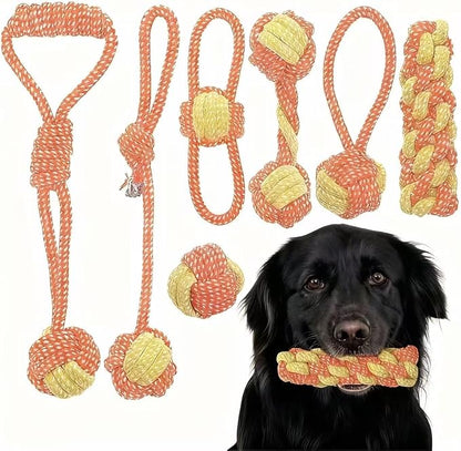 7 Pack Orange Yellow Braided Puppy Rope Toys, Durable Dog Chew Rope for Medium Large Dogs, Interactive Dog Rope Chew Toy for Chewing Tug of War Teeth Cleaning