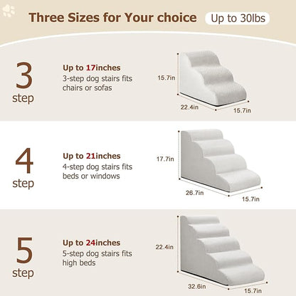 Dog Stairs for Bed 22.4”H,5-Step Dog Ramp for Small Dogs & Cats,Pet Steps for Dogs to get on High Bed, Indoor Anti-Slip Pet Stairs for Old Cats and Puppy,Light Grey