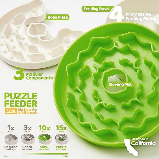Puzzle Feeder Slow Feeder Dog Bowls, Dishwasher Safe Puppy Food Bowl, Dog Bowls for Small and Medium Dogs Less Anxiety,4 Modes,3 Detachable Parts, Adjustable Slow Feeding Speeds