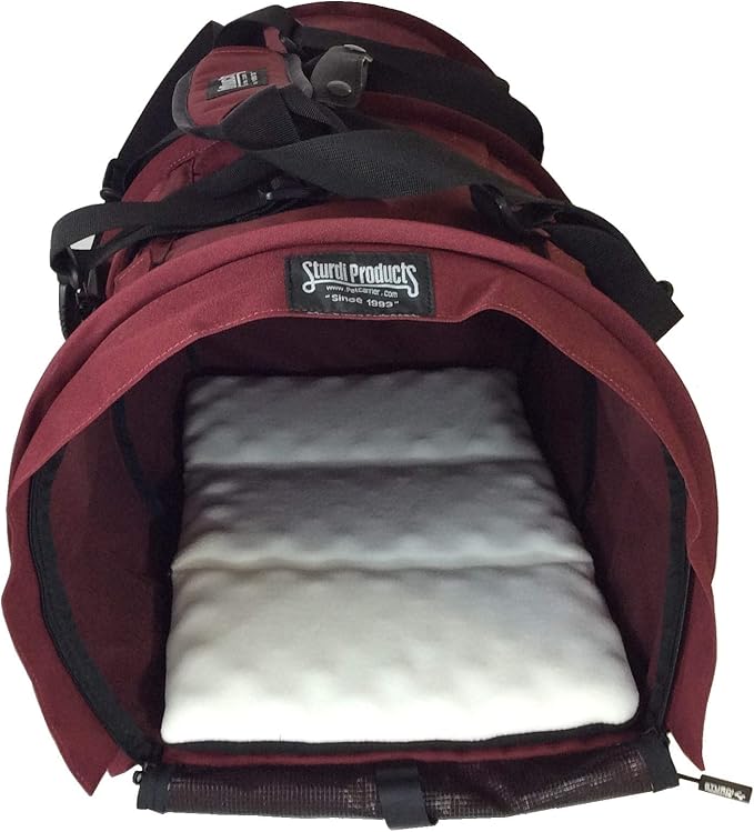 SturdiBag XL Pet Travel Carrier: Flexible Height for Cat and Dog Soft Sided with Safety Clips and Seatbelt Straps | Bordeaux, 20" x 16" x 12" (PN: SB3-PRO-BX)
