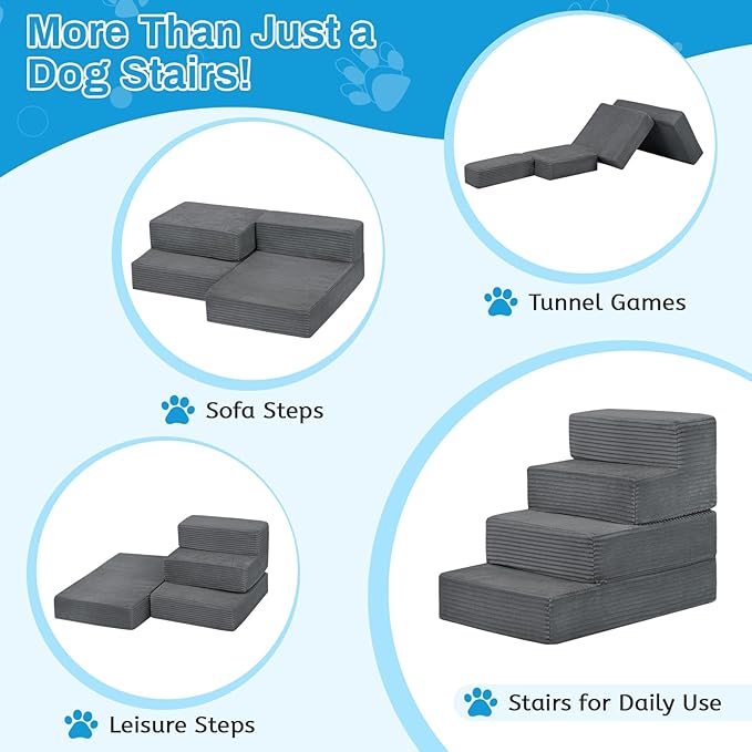 Dog Stairs for Small Dogs, 4 Step Pet Stairs for High Beds and Couch, Dog Steps for Bed Balanced 18" H, Foldable Pet Ramp for Large Cats Climb, Non-Slip Bottom Doggy Step, Dark Grey