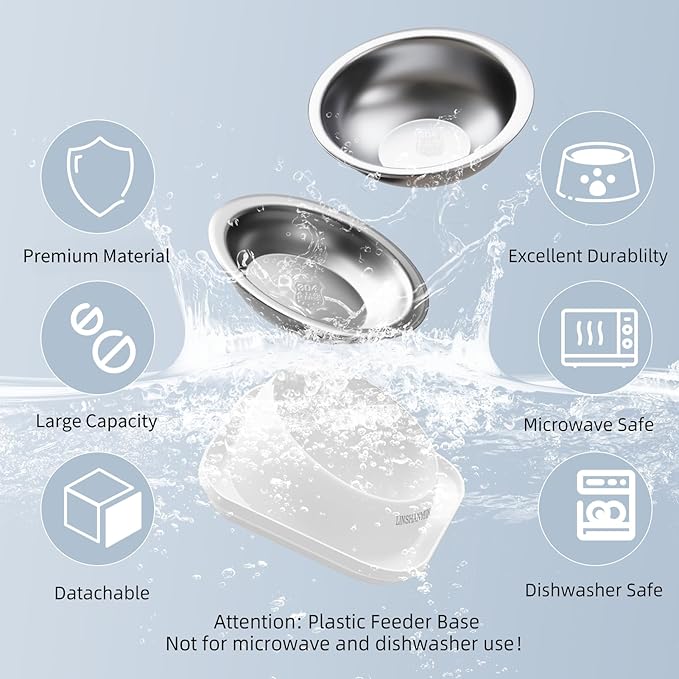 Cat Bowls Elevated Tilted Whisker Friendly, Cat Food Bowls for Indoor Cats, Shallow Food Dishes Stainless Steel, Slanted Flat Plastic Feeder Elevated Angled Design.(White)