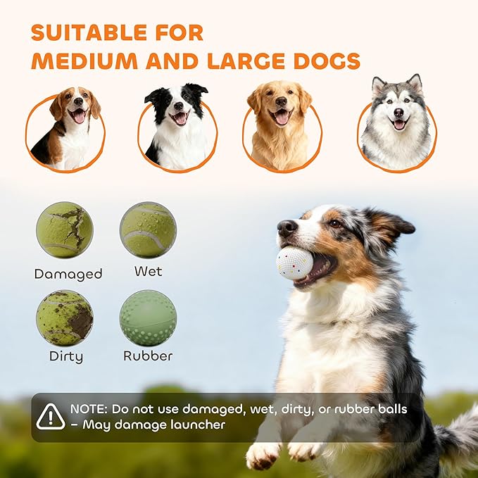 PawHut Automatic Dog Ball Launcher, Rechargeable Dog Ball Thrower with Remote Control, 3 Adjustable Distance (40ft/60ft/80ft), 6 ETPU Tennis Fetch Toys 2.5", Low Noise, for Medium Large Breeds, Orange