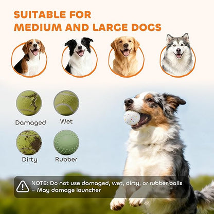 PawHut Automatic Dog Ball Launcher, Rechargeable Dog Ball Thrower with Remote Control, 3 Adjustable Distance (40ft/60ft/80ft), 6 ETPU Tennis Fetch Toys 2.5", Low Noise, for Medium Large Breeds, Orange