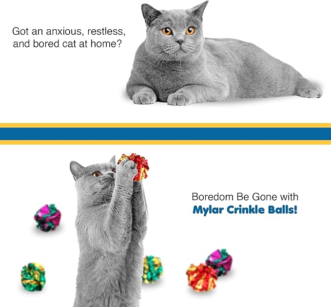 SunGrow Cat Crinkle Balls (Multicolor, 6 Pieces)