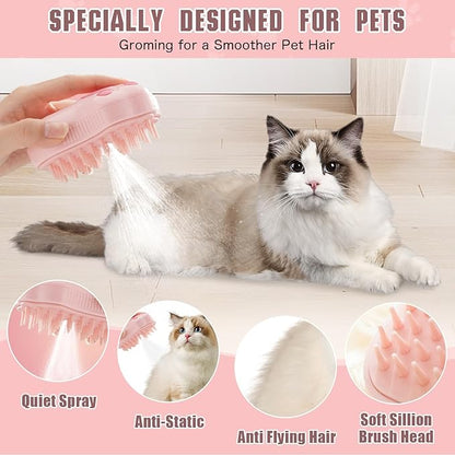 Steamy Cat Brush, 3 in 1 Cat Steamy Brush, Electric Cat Steam Brush, Cat Grooming Brush Silicone Self Cleaning Steam Brush for Massage,Clean and Removing Loose Hair