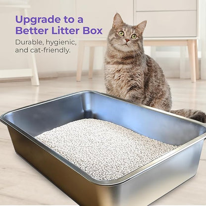 iPrimio Ultimate Stainless Steel XL Cat Litter Box - XL Litter Box for Big Cats - Large - Never Absorbs Odor, Stains, or Rusts - Easy Cleaning Litterbox Designed by Cat Owners (1 Pan)