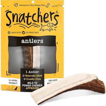 Snatchers Split Elk Antlers for Dogs – Long Lasting Dog Chews and Dog Toys for Aggressive Chewers, Naturally Shed Deer Antlers for Dogs Processed in The USA, No Additives (Medium, 5-7", 1 Count)