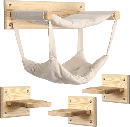 Wall-Mounted Cat Furniture with Double Hammock & Sisal Steps – Vertical Multi-Level Activity Center for Cats – Cozy Indoor Climbing Shelf, Perch, Playground & Scratching Steps