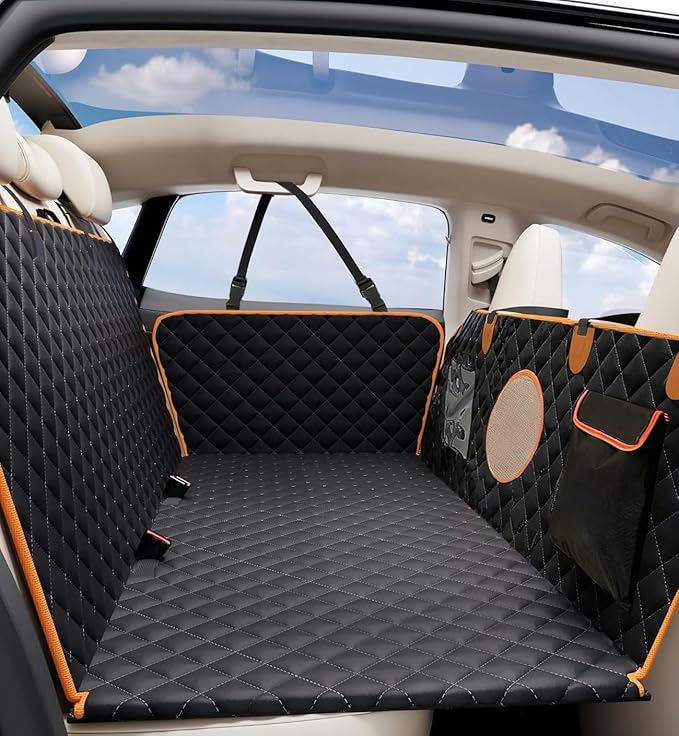 Hard Bottom Back Seat Extender for Dogs, Dog Car Seat Cover for Back Seat, Holds 420lbs, Durable Waterproof Pet Car Bed Dog Hammock for SUV/Car/Small Truck (Black)