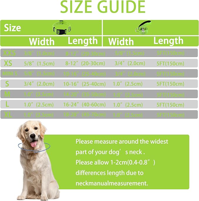 Reflective Dog Collar with Safety Locking Buckle, Adjustable Soft Breathable Nylon Collars for Small, Medium and Large Dogs(Collar+Leash XL Green)