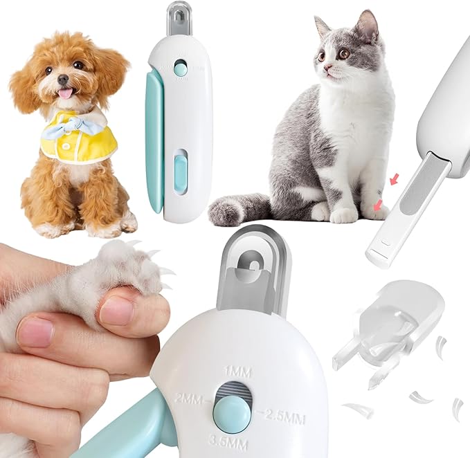 Cat Nail Clipper with Adjustable Aperture, Cat Nail Trimmer with Safety Guard & Nail File, Safe Pet Claw Clipper Grooming Tool to Avoid Over Cutting, Professional Pet Nail Cutter for Beginners (Blue)