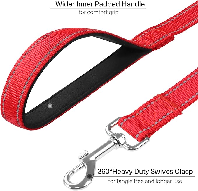 FunTags 6FT Reflective Dog Leash with Soft Padded Handle for Training,Walking Lead for Medium & Small Dogs,3/4 Inch Wide,RED