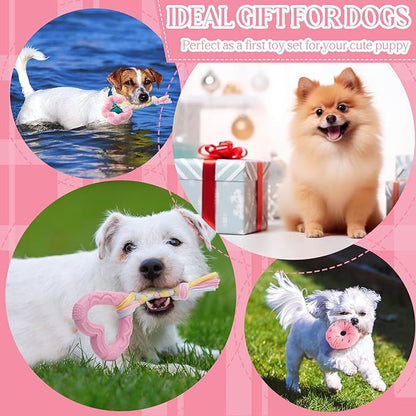 9Pack Pink Puppy Toys for Teething Treat Interactive to Keep Them Busy, Cute Soft Rubber Toy for Small Dogs, Girl Puppy EssentialsPink