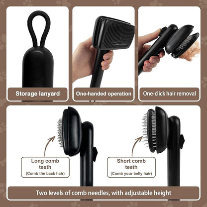 Self Cleaning Deshedding Cat Brush for Dogs & Cats,Adjustable Cat Brushes for Indoor Cats, Easy to Clean Grooming Tool for Long & Short Haired Pets