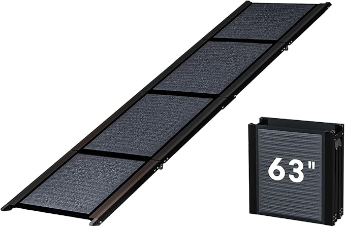 HBTower 63" Long & 17.3" Wide Folding Dog Ramp for Car, SUV & Truck – Portable Pet Ramp with Non-Slip Surface, Extra Wide Steps for Large Dogs Up to 250LBS