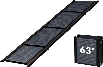 HBTower 63" Long & 17.3" Wide Folding Dog Ramp for Car, SUV & Truck – Portable Pet Ramp with Non-Slip Surface, Extra Wide Steps for Large Dogs Up to 250LBS