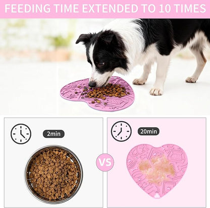 Silicone Slow Feeder Dog & Cat Bowl – Heart Shape Anti-Slip Puzzle Feeding Bowl for Slow Eating, Bloat & Digestion Control – Interactive Pet Enrichment Bowl (Cherry Blossom Pink)