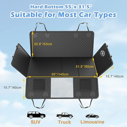 Back Seat Extender for Dogs, PU Leather Hard Bottom Truck Dog Seat Cover for Back Seat, Waterproof Pet Hammock Bed for Car with Side Flap, High Barrier Truck Pet Back Seat Covers