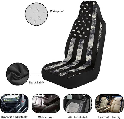 Black Flag Car Seat Covers Front Seats Anti-Slip Back Fabric Waterproof Car Seat Cover Easy to Install Stretch Polyester Fabric Cover Universal Fit for Most Vehicle