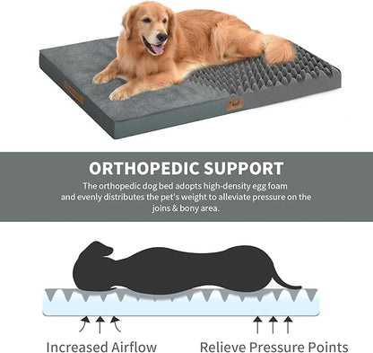 Plush Orthopedic Dog Bed for Medium Dogs & Puppies, Waterproof Dog Beds 29x18 Inch with Removable Washable Cover, Egg Crate Foam Flat Pet Mat, Gray
