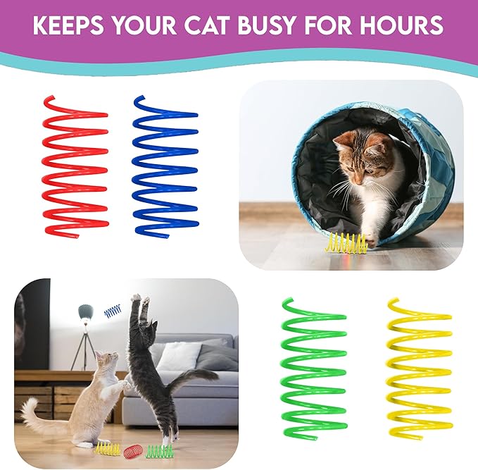 SPOT Colorful Cat Spring Toys – 2" Bouncy Coils for Indoor Cats & Kittens to Swat, Chase, Bite – Interactive Enrichment Toys, Safe Plastic, 10-Pack, Multi-Color