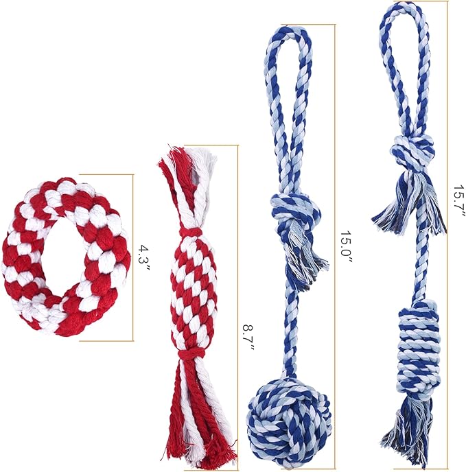 Depets Dog Rope Toys for Small Dogs, 4-Pack Durable Puppy Rope Chew Toys for Teething, Puppy Tug of War Interactive Toy, Washable Knot Dog Toy for Dental Care & Anxiety Relief