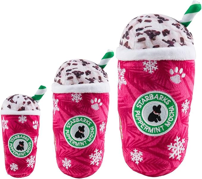 Haute Diggity Dog Starbarks Puppermint Mocha, Plush Holiday Christmas Dog Toys with Interactive Squeaker, Stimulating Pet Enrichment, Machine-Washable & Safe Materials for All Breeds, Mini Size Small
